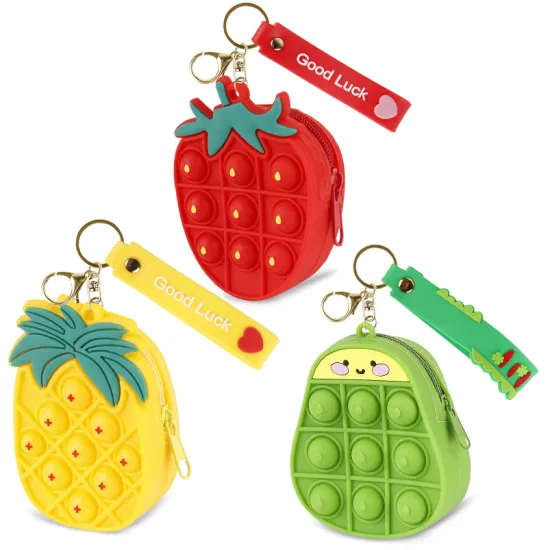 Mignon Pop Pops It porte-monnaie portefeuille Fidget jouet pour filles cadeau, petites pochettes en Silicone Fidgets jouets sac bulle avec porte-clés