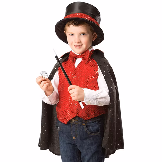 Costume de jeu de rôle de magicien pour fête d'halloween, ensemble comprenant un chapeau, une Cape, une baguette, des tours de magie, Costume de magicien de carnaval pour enfants